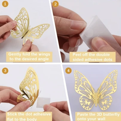 12 miếng dán hình bướm 3D, hình bướm giả, thích hợp để trang trí phòng khách, tường, tủ lạnh, tủ quần áo.
