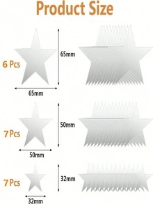 20片星形亚克力镜面墙贴，3种尺寸，带背胶，3D立体墙贴，适用于婴儿房、儿童房和家居DIY装饰（银色星星） - 五角星 - 查看 2