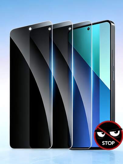 3Pcs 9H Fully Covered Anti Peeping Tempered Glass Screen Protector Film Compatible With Samsung Galaxy S26 A57 A37/Compatible With Xiaomi 15T Poco X7 Pro/ Note 15/Compatible With IPhone 17 Pro Max 16/Honor X9D Multiple Models Are Available, With Anti Drop, Non Fragile, And Anti Spy Privacy Tempered Glass That Is Bubble Free, Easy To Fit, Sturdy , And Does Not Support Fingerprint Unlocking.