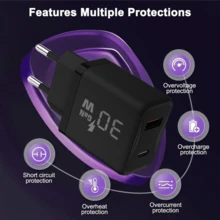 30W USB C PD 30W+QC18W Fast Charger, 2-Port USB A+C Charging Adapter Plug, Compatible With IPhone 17 16 15 14 13, Galaxy S25 S24 S23, Mate60 Nova, Includes 100cm/3.3ft Type-C Cable - EU C Type Plug(220-240V) - View 8