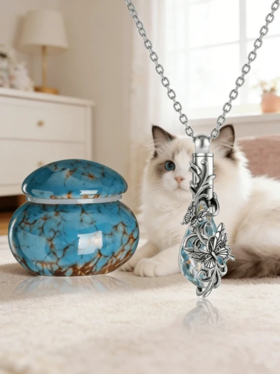 2 PIEZAS Pequeñas urnas para cenizas de cremación de mariposa humana, collar, recuerdo, urna de cremación de cerámica pequeña para cenizas de mujeres adultas y hombres con caja de regalo, mini urnas para recuerdo de cenizas de mascotas, perro, gato