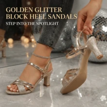 New Arrival Chunky Heel Gold Women's High Heel Sandals,Summer Shoes - Gold - View 5