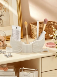 1 pieza Soporte de bolígrafo con forma de lazo adorable - Organizador de escritorio para brochas de maquillaje y útiles de oficina, elegante almacenamiento de brochas de maquillaje, perfecto para diseños decorativos creativos para niñas, estudiantes (consulte la tabla de tallas antes de comprar) - multicolor - Ver 8