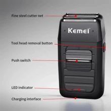 Máy cạo râu điện Kemei KM-1102 dành cho nam, đầu cạo kép chuyển động tịnh tiến, sạc điện, có chức năng nổi, kèm tông đơ, đầu cạo dầu làm trắng và thiết bị cắt tóc, máy cạo râu chăm sóc da mặt. - màu đen - Xem 4