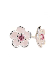 Elegant Pink Peach Blossom Pure Silver Jewelry Set, Romantic Floral Necklace & Earrings, Gift Box For Girlfriend - Pink - View 2