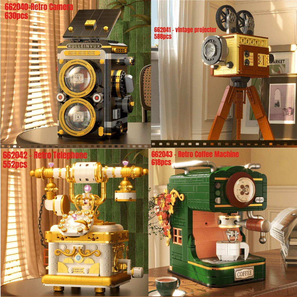 Innovative Models: Retro Vertical Camera, Retro Telephone, Retro Projector, And Retro Coffee Machine. Each Module Combines Design And Fun Assembly Methods. The Retro Vertical Camera Modeling Module Is Not Only A Toy, But Also An Art Piece And Collectible. - Multicolor - View 1