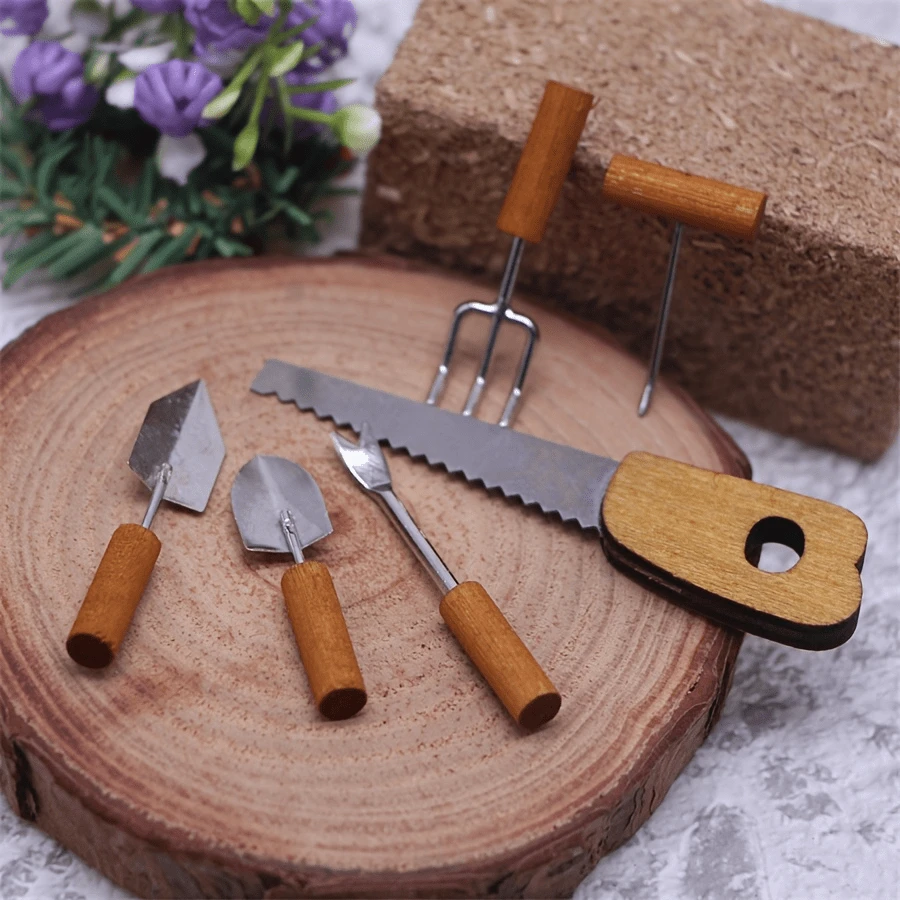 6pcs Mini Realistic Farm Tools, Suitable For Dollhouse, Outdoor Garden Scenes, Home Decor, And Miniature Scenarios. This Carefully Crafted Set Of Mini Gardening Tool Statues Perfectly Replicates The Practical Feel Of Real Tools. - A - View 1