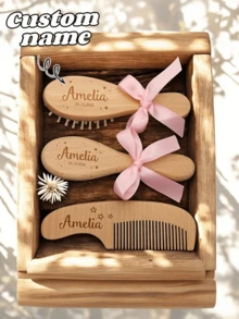 Customized Air Cushion Comb, Personalized Smooth Hair Comb, Ladies Initial Name Hair Comb, Men's Hairbrush, Laser Engraved Wooden Hair Brush Set, Wedding, Valentine's Day, Mother's Day Gift, Travel Comb, Couple Family Gift, Birthday Gift, Aesthetic - Multicolor - View 1