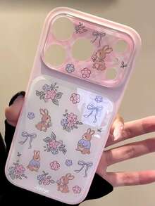Funda de teléfono suave con patrón de conejo y flores de dibujos animados compatible con iPhone 17 Pro Max, 17 Pro, 17, 16 Pro Max, 16 Pro, 16, 15 Pro Max, 15 Pro, 15, 14 Pro Max, 14 Pro, 14 - Conejo floral rosa - Ver 5