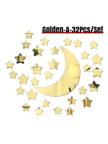 32片月亮和星星形状装饰镜面贴纸，1毫米厚亚克力材质镜面贴纸，银色装饰镜面贴纸，适用于家居装饰 - 多色 - 查看 17