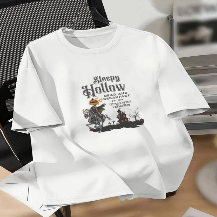 Camiseta de manga corta con hombros caídos y estampado gráfico, cuello redondo, top casual para ropa de mujer de primavera y verano - Multicolor - Ver 1
