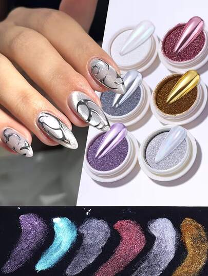 钛金珠光粉 6色美甲彩镜面效果套装 (1克/包)