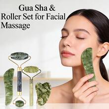 1/2/3/4件套玉石滚轮刮痧面部按摩工具，适用于面部和颈部，情人节和母亲节礼物，面部护理美容工具，美容师用品面部按摩滚轮 - 彩色 - 查看 7