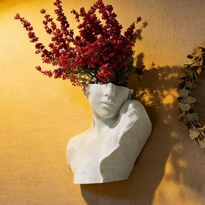 1pc Artistic Portrait Sculpture Wall Planter, Nordic Style Wall Decor Planter, Living Room Creative Hanging Planter For Plants And Flowers