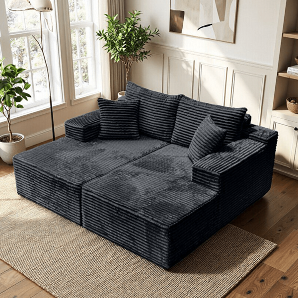 No requiere montaje. Sofá cama plegable, sillón reclinable doble extragrande sin estructura, con cojines efecto nube y tela de terciopelo. Sillón reclinable sin estructura. Ideal para espacios pequeños, apartamentos y salas de estar.