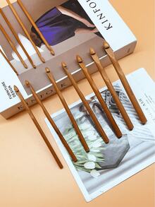 12pcs Natural Bamboo Crochet Hook Set, 3.0-10.0mm Assorted Sizes, Smooth Knitting Needles Suitable For DIY Crochet & Knitting, Ideal Gift For Beginners & Crochet Enthusiasts - Carbonized Small Beads - View 8