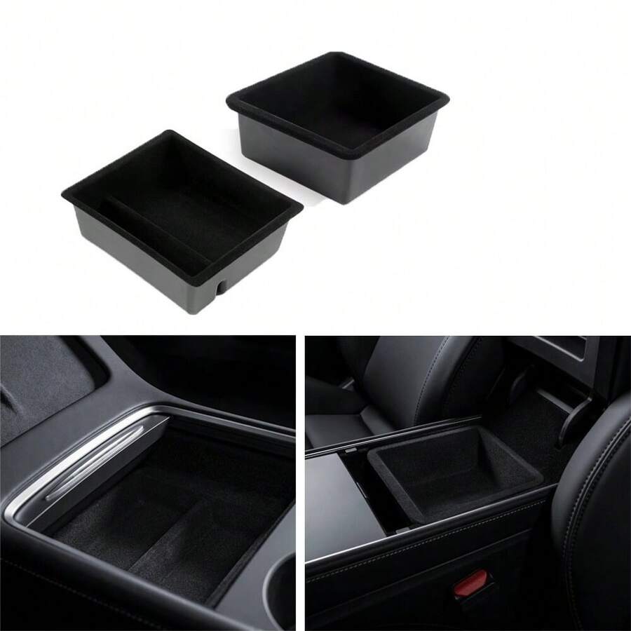 2PCS Highland/Model Y Juniper Center Console Organizer Tray Armrest Storage Box Hidden Drawer - Fit 2023-2025+ Model 3 Highland/Model Y Juniper 2025+ - A - View 1
