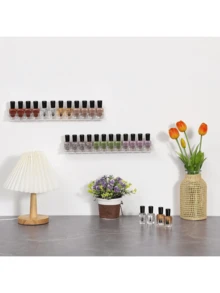 4/6/8pcs Wall-Mounted Nail Polish Rack With Removable Anti-Slip Plugs, Acrylic Nail Polish Storage Organizer Wall Mount Display Holds Up To 96 Bottles - Clear - View 8