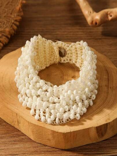 1pc Bohemian Style Multicolor Charming Beaded Handmade Crochet Bracelet, Minimalist Fashion Jewelry Suitable For Women's Daily Wear, Versatile, Ideal For Holiday Party Gifts