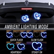 1 Unit, Car Triangular Heart-Shaped LED Light - Double Heart-Shaped Ambient Light With Built-In LED Ambient Light - Solar LED Light, 5 Variation Modes, Car Decoration - Ice Blue - View 6