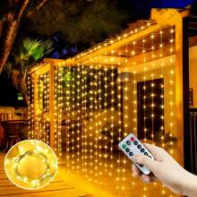 USB Powered Outdoor String Lights, Holiday Wreath Fairy Lights, Room Curtain Lights, Camping Decor Lights, Patio Decor, Birthday Gift, Date Night Decor, Remote Control Curtain Lights, Family Gathering Decor Lights, 4 Light Colors, Yard Decor, 8 Lighting Modes Wedding Party Romantic Atmosphere Decoration Lights, Wall Decor, Christmas & Halloween Decor - USB Curtain Light String - View 18