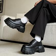 British Style Retro Casual Thick-Soled Height-Increasing Derby Shoes Men's Patent Leather High-End  Shoes Business Formal Leather Shoes - 951277pu黑色 - 查看 4