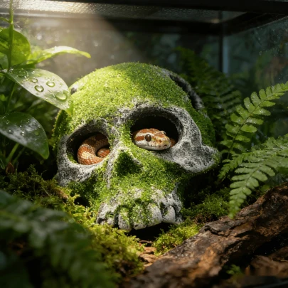 1 chiếc đầu lâu trang trí bể cá bằng nhựa phủ nhung - Đồ dùng cho bể cá và hang trú ẩn cho rồng râu, rắn, nhện, bọ cạp, tắc kè - Trang trí bể cá, đồ dùng cho cá, đồ dùng cho bò sát, đồ dùng cho rồng râu, đồ làm giàu môi trường sống cho rắn - Lý tưởng cho bể cá, chuồng nuôi bò sát, đồ dùng cho tắc kè