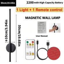 Đèn LED dây 2 trong 1 có thể điều chỉnh độ sáng, điều khiển từ xa và cảm ứng, đèn ngủ LED không dây, nhiệt độ màu 3000K-6000K, đèn tường chạy bằng pin với cổng Type-C, thích hợp cho phòng ngủ, hành lang. - Nhiều màu - Xem 12
