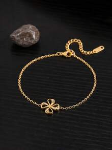 1 件装 - 高端不锈钢镂空四叶草手链 | 闪耀锆石纹理 | 不易褪色 | 百搭单品，提升您的时尚品味 - 金色 - 查看 4