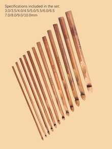12pcs Natural Bamboo Crochet Hook Set, 3.0-10.0mm Assorted Sizes, Smooth Knitting Needles Suitable For DIY Crochet & Knitting, Ideal Gift For Beginners & Crochet Enthusiasts - Carbonized Small Beads - View 3