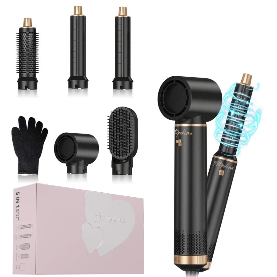 ATOPSKINS 2026 Upgraded 5-In-1 Curling Iron & Multi-Function Curler & Hair Dryer & Comb & Straightener, 3 Heat Settings | Auto Curling, Salon-Grade Curls/Waves/Straight/Smooth | Lightweight Bangs