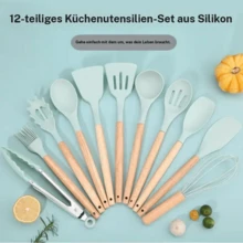 Silikon-Küchenutensilien-Set, 12-teiliges Antihaft-, hitzebeständiges Küchenutensilien-Set – für Zuhause, Esszimmer und Grillen - Grün - Übersicht 9