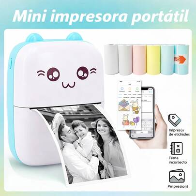 Impresora Térmica Portátil Mini Gato,Impresora de Bolsillo Bluetooth Inalámbrica para Fotos y Etiquetas Compatible con Android y iOS Ideal para Notas Tareas Escolares y Organización
