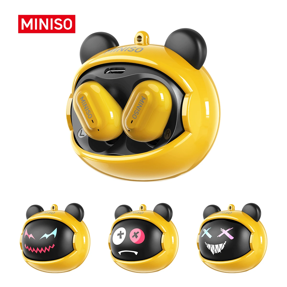 Miniso Écouteurs de traduction intelligente MS118 : Écouteurs sans fil Bluetooth 6.0 | Traduction IA en temps réel de 134 langues, logiciel gratuit à vie | 40 heures d'autonomie en lecture musicale, double mode pour les jeux et la musique | Charge rapide USB-C, cordon de transport, masque facial élégant et personnalisable, partenaire idéal pour le sport, les voyages et le travail - Jaune citron - Voir 1
