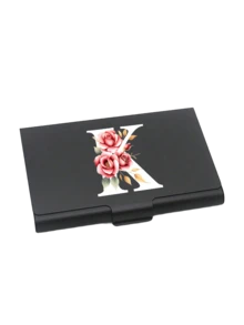 Thick Aluminum Alloy Postcard Box With Red Flowers And White Letters A-Z Printed On It,Thick Aluminum Alloy Postcard Box, Large Capacity Unisex Card Case | Custom Initial Gift For Friends, Colleagues, Boss, Boyfriend, Girlfriend | Travel Essential - Multicolor - View 23