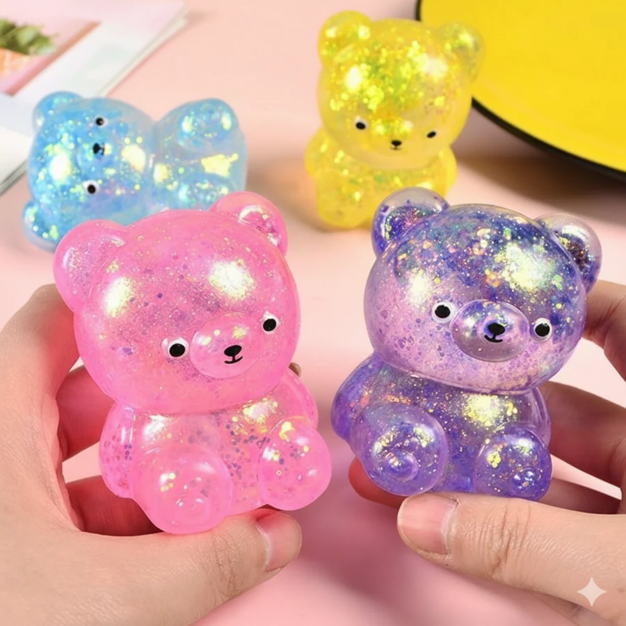 1个可爱闪光泰迪熊毛绒玩具：随机尺寸（S/M/L）和颜色，舒缓焦虑的柔软玩具，非常适合儿童生日礼物袋、课堂奖励和感官游戏。 - NNL01 - 查看 1