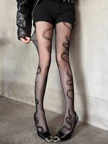 1 Pair Sexy Snake Skin Hollow Mesh Sheer Pantyhose, Fashionable Outer Wear Tights For Women, Spring/Summer - Multicolor - View 5