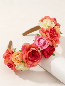 1 Peça Headband de Flor de Rosa Falsa Multicolorida, Acessório de Cabelo Casual e da Moda, Adequado para Praia, Férias, Uso Diário, Faixa de Cabelo, Verão, Férias, Viagem, Festival, Aniversário - Multicolorido - Visão 3