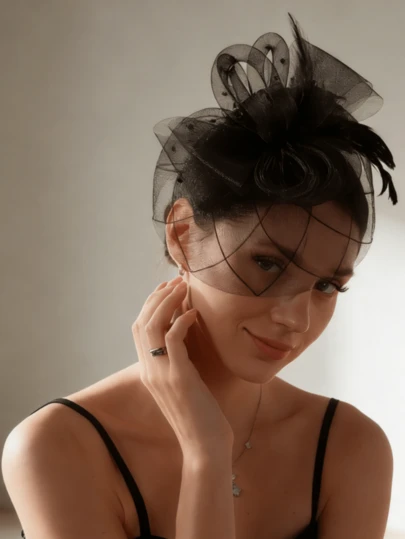 1PC Fascinator Hat For Women – 50s & 60s Flower Mesh Ribbon Headband With Clip, Elegant Tea Party, Kentucky Derby, Or Wedding Headwear, Special Occasion Hat | Vintage Style Hat |Trimmed Hat