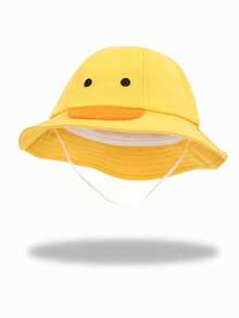 1pc 8-16 Years Old Kids Baby Duck Pattern Bucket Hat, Cute Bucket Hat For Kindergarten And Primary School, Outdoor And Home Use - Yellow - View 1