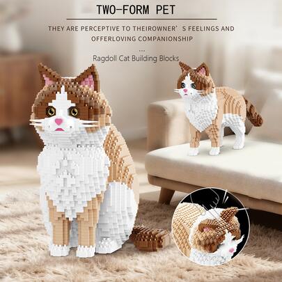 Plush Cat DIY Building Blocks, Creative Room Decor, Desktop Ornament, Stress Relief Toy, Suitable For Halloween, Birthday, Christmas, Graduation, Gifts For Friends, Couples, New Year, Wedding, Easter, Suitable For All
