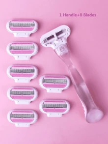 Women's Manual Hair Removal Razor, 3-Layer Stainless Steel Blades, Replaceable Safety Razor Head, Pink Handle, Makes You Look Younger And More Beautiful Epilator Depilatory Shaver For Women Body Hair Removal, Face Razor, Wax Hair Removal - Pink - View 3