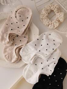 4 Pairs Women's Japanese Style Polka Dot Boat Socks, Invisible Non-Slip Breathable Summer Shallow Boat Socks - Invisible Socks - View 4