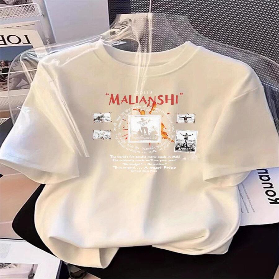 Camiseta gráfica "MALIANSHI" para mujer - Camiseta casual de cuello redondo con estampado "MALIANSHI", cita inspiradora y diseño de silueta, azul claro, ropa casual, camiseta gráfica, tela ligera - Multicolor - Ver 1