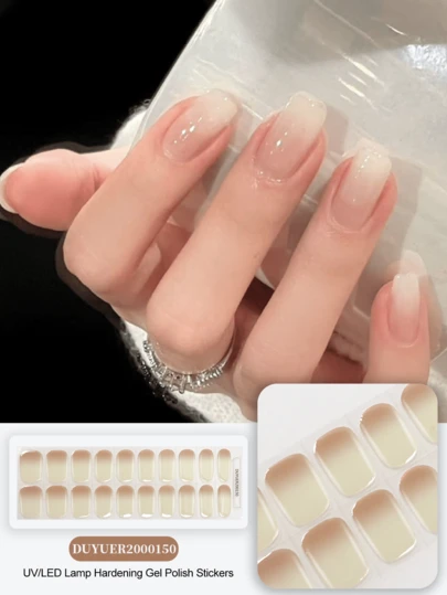 Semi Cured Gel Nail Strips (Classic French-L), White French Tip, 20 Pcs Gel Nail Wraps, Stickers, UV Light Required, Salon Quality, Long Lasting