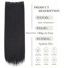 30 Inch (76cm) Longest Length Natural Black 3/4 Full Head Clip-In Seamless Hair Extensions For Women - Black - View 3