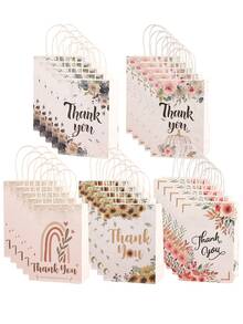 10 Stücke Blumen Design Geschenktüten, dicke Papiertüten aus Karton mit transparenten Ringgriffen und dekorativen Ausschnitten, geeignet für Geburtstag, Hochzeit, Muttertag, Valentinstag, Weihnachten, Abschlussfeier Dekoration - wiederverwendbar und zum Geschenkeverpacken - lebendiges Blumenmuster mit Goldglitzer und sanften Farben - inklusive Dankeskarten - Verschiedenfarbig - Übersicht 4