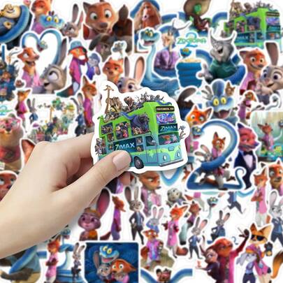 55张卡通贴纸，包含《》中的角色，例如尼克、朱迪、加里、闪电侠、芬尼克、博戈警长、小羊肖恩，适用于书籍、日记本、手机壳、笔记本电脑、平板电脑、水瓶等，非常适合节日、生日、奖励和装饰礼品。