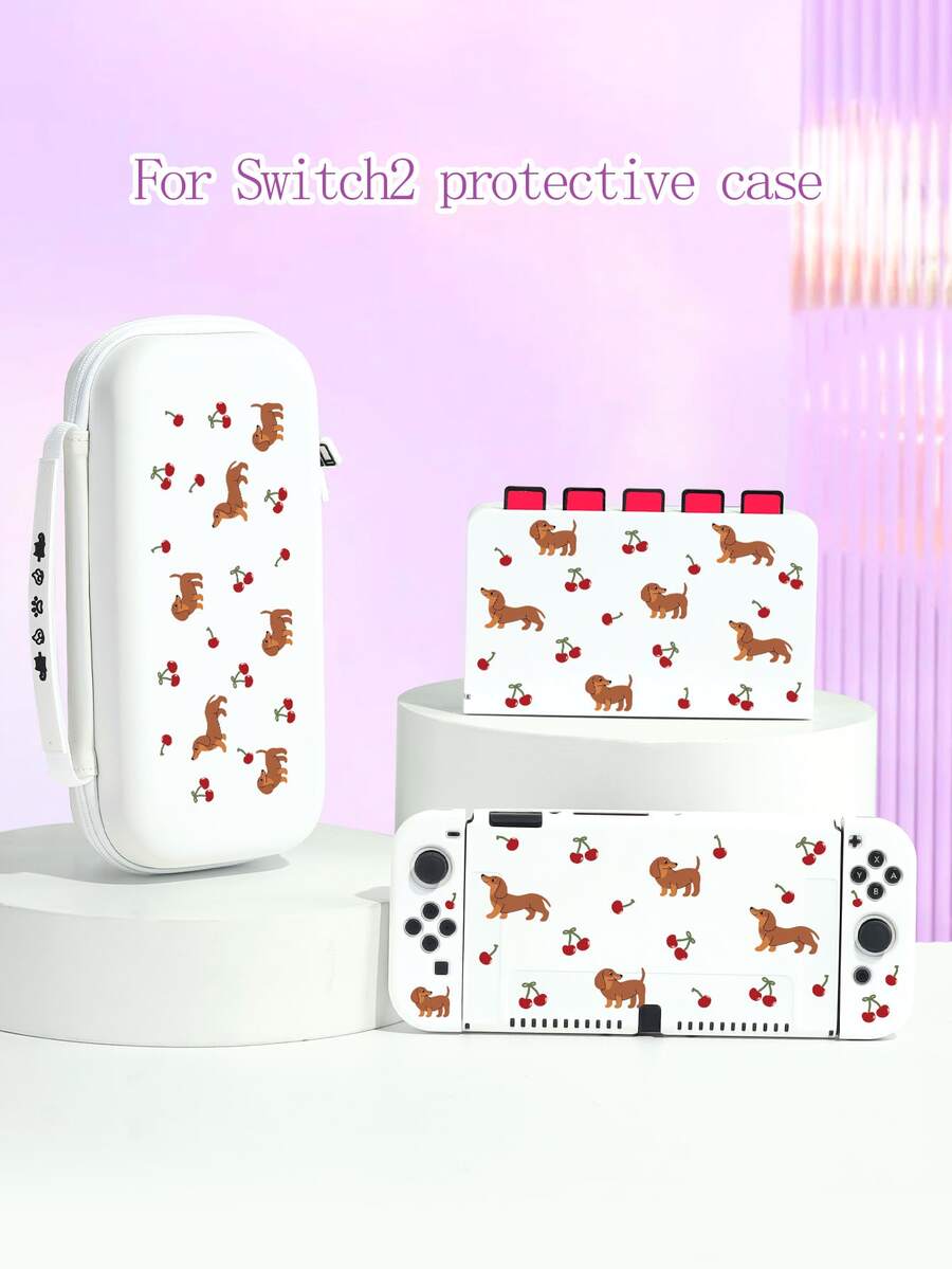 1pc Cute Cherry Dog Pattern Protective Case, Compatible With New Switch 2 (2025), Switch NS/Switch OLED/Lite, Suitable For Switch 2 Game Console Accessories, Family Pack, Storage Bag, Card Slot Base Shell, Switch Protective Case, Romantic Gift For Switch Players - Multicolor - View 1