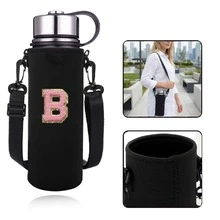 1 túi đựng bình nước thể thao giữ nhiệt 550-1500ml, kiểu đeo chéo, có dây đeo điều chỉnh được, kèm vỏ đựng bình nước thêu chữ A-Z. - màu đen - Xem 53